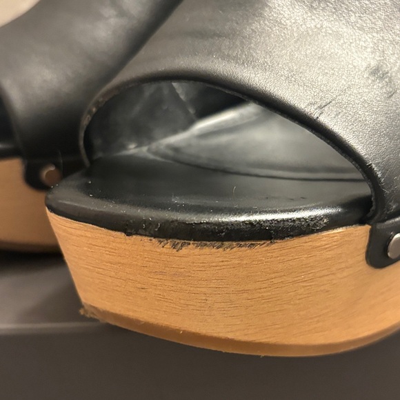 Vince Camuto Black Leather Wooden Heel Mules - Picture 5 of 7